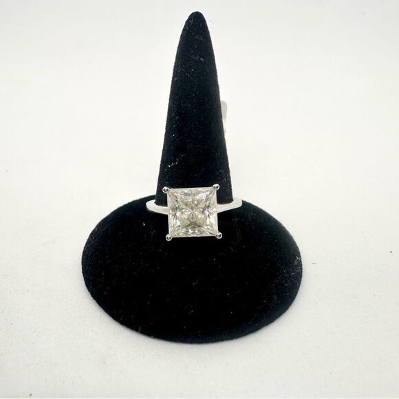 Jewelry - 4 Carat Princess Cut Moissanite Ring 18k White Gold Finish Wedding Anniversary